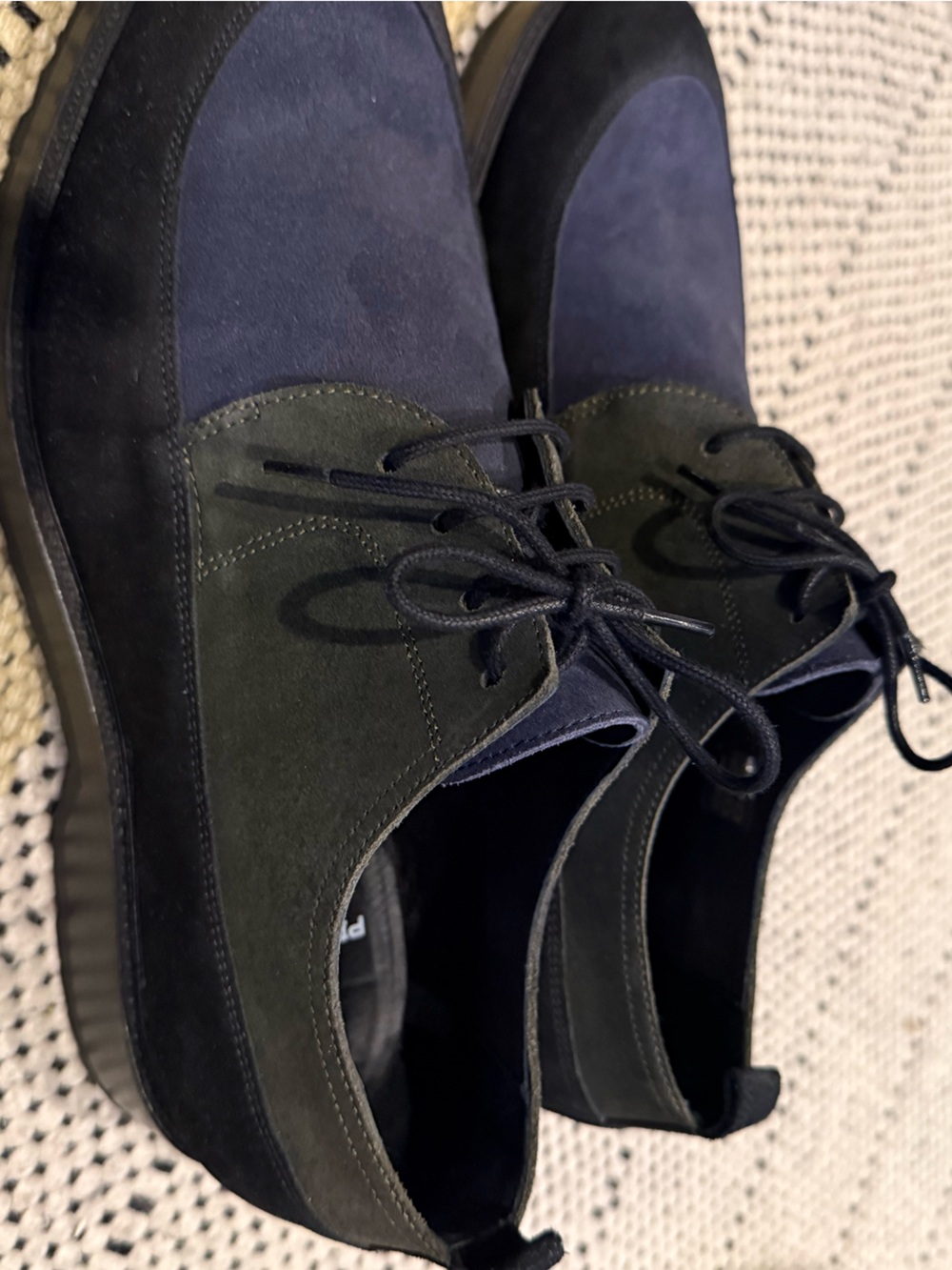 Pierre Hardy Suede shoe with laces — black,Navy & Dark Green. Made in Portugal.
